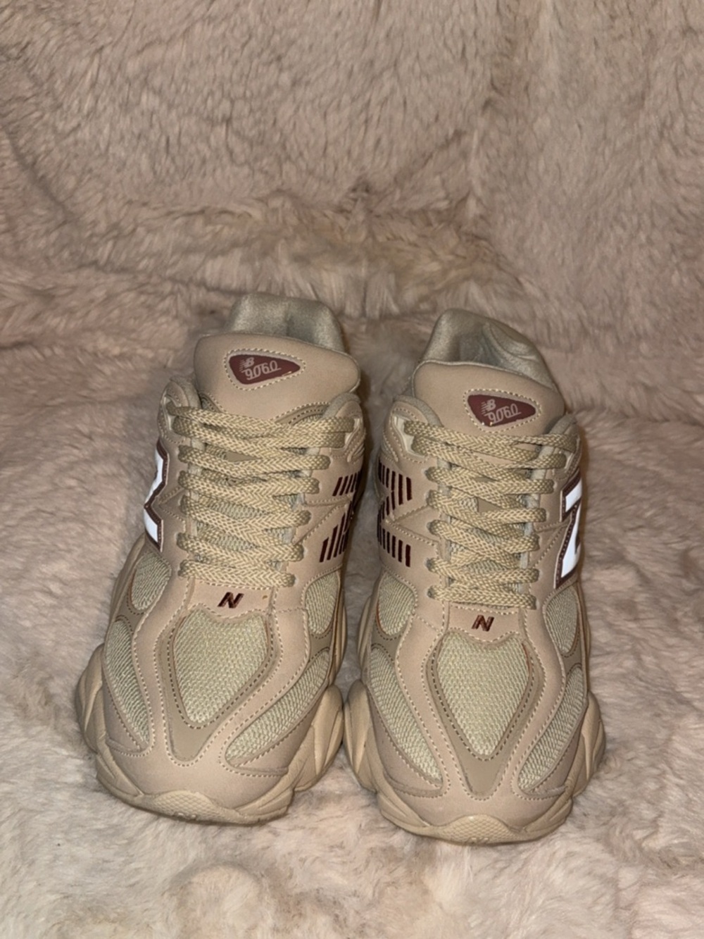 New Balance 9060 Sneakers in Beige with Black 'N' Outline